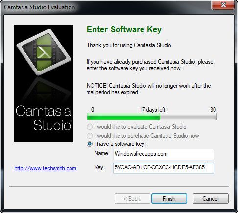 camtasia studio serial key and name